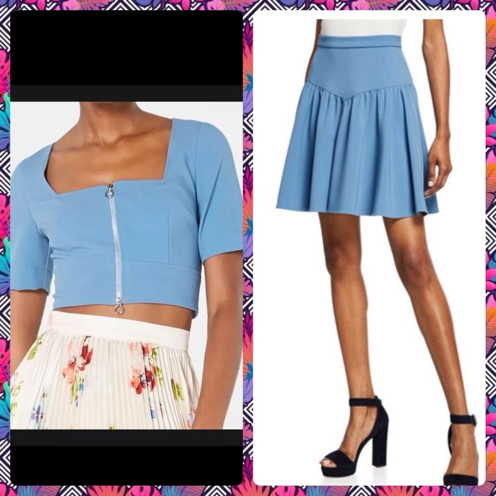 JILL STUART Womens Navy Short Sleeve Square Neck Crop Top & Skirt set